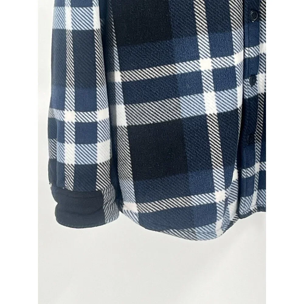 Freedom Foundry Blue Plaid Sherpa Lined Button Shirt Jacket Shacket Sz Large